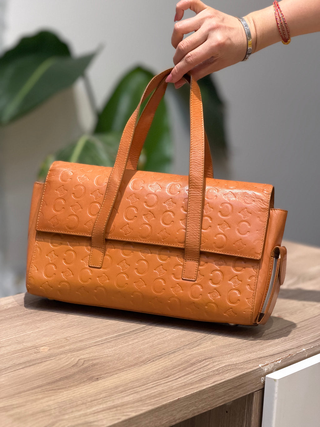 Celine Tan Embossed Leather Tote