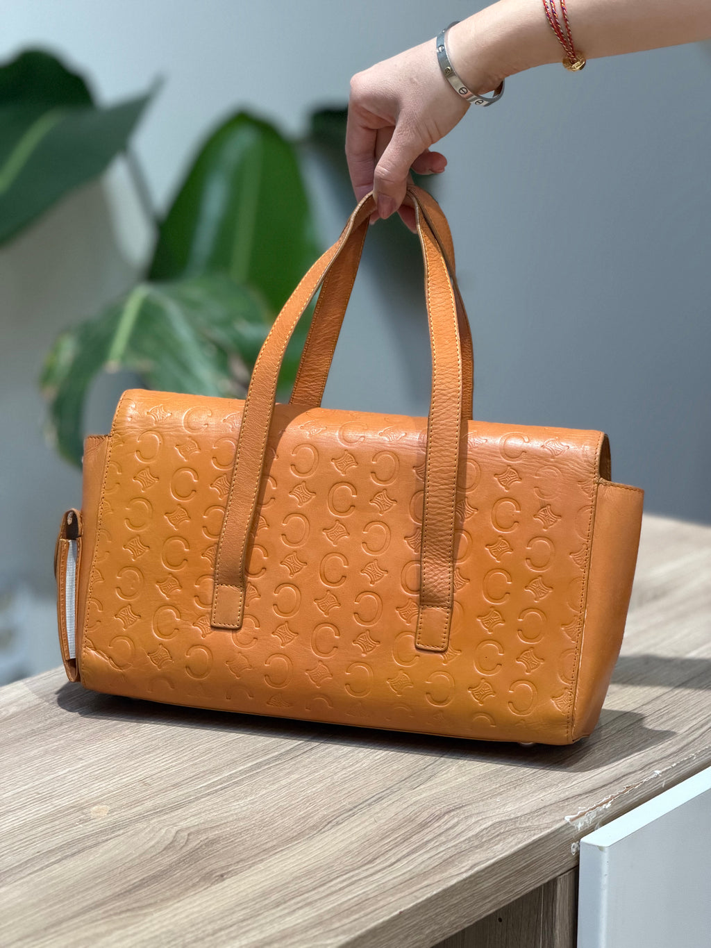 Celine Tan Embossed Leather Tote