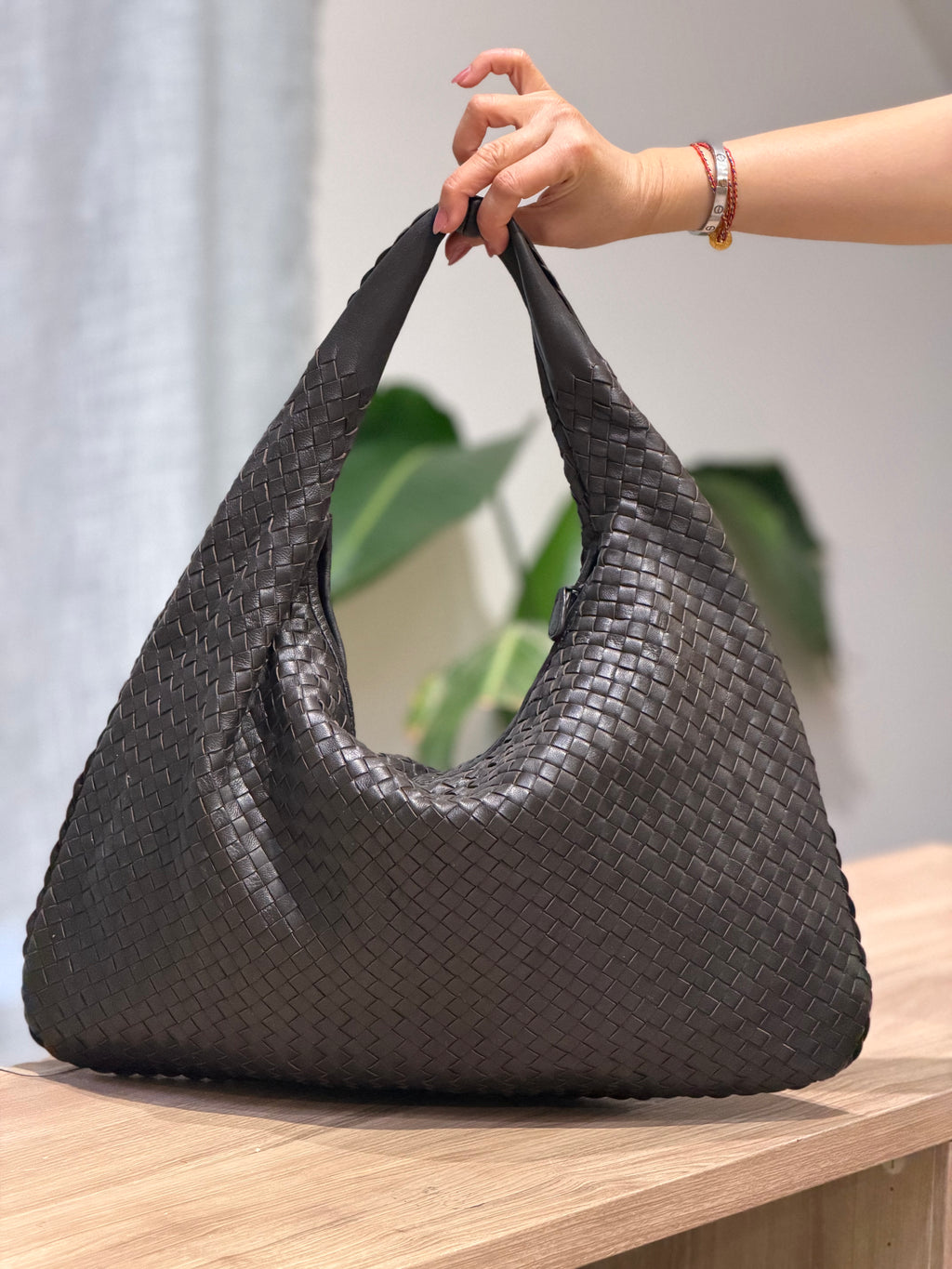 Bottega  Black Woven Leather Hobo Bag