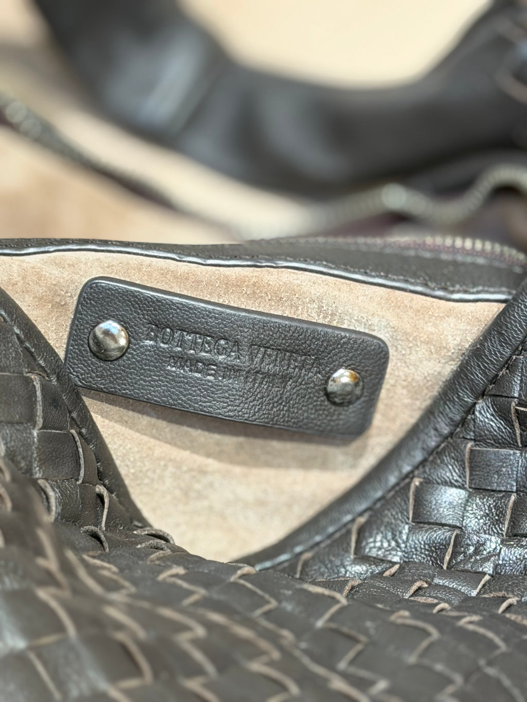 Bottega  Black Woven Leather Hobo Bag