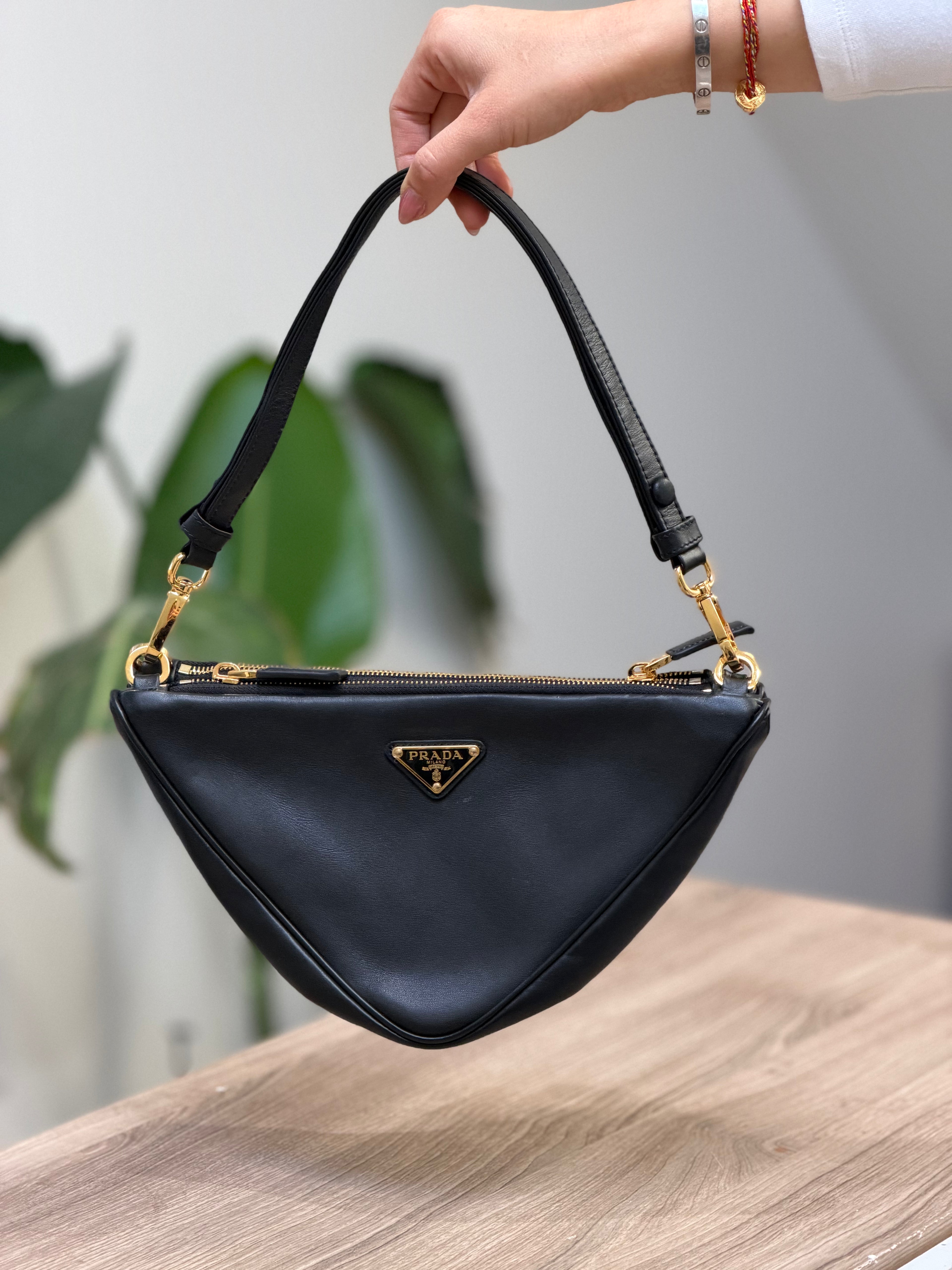 Prada Triangle Shoulder Bag – Black & Green Geometric Print