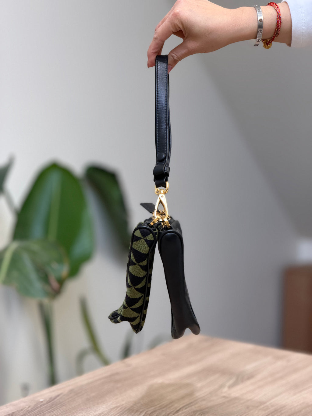 Prada Triangle Shoulder Bag – Black & Green Geometric Print