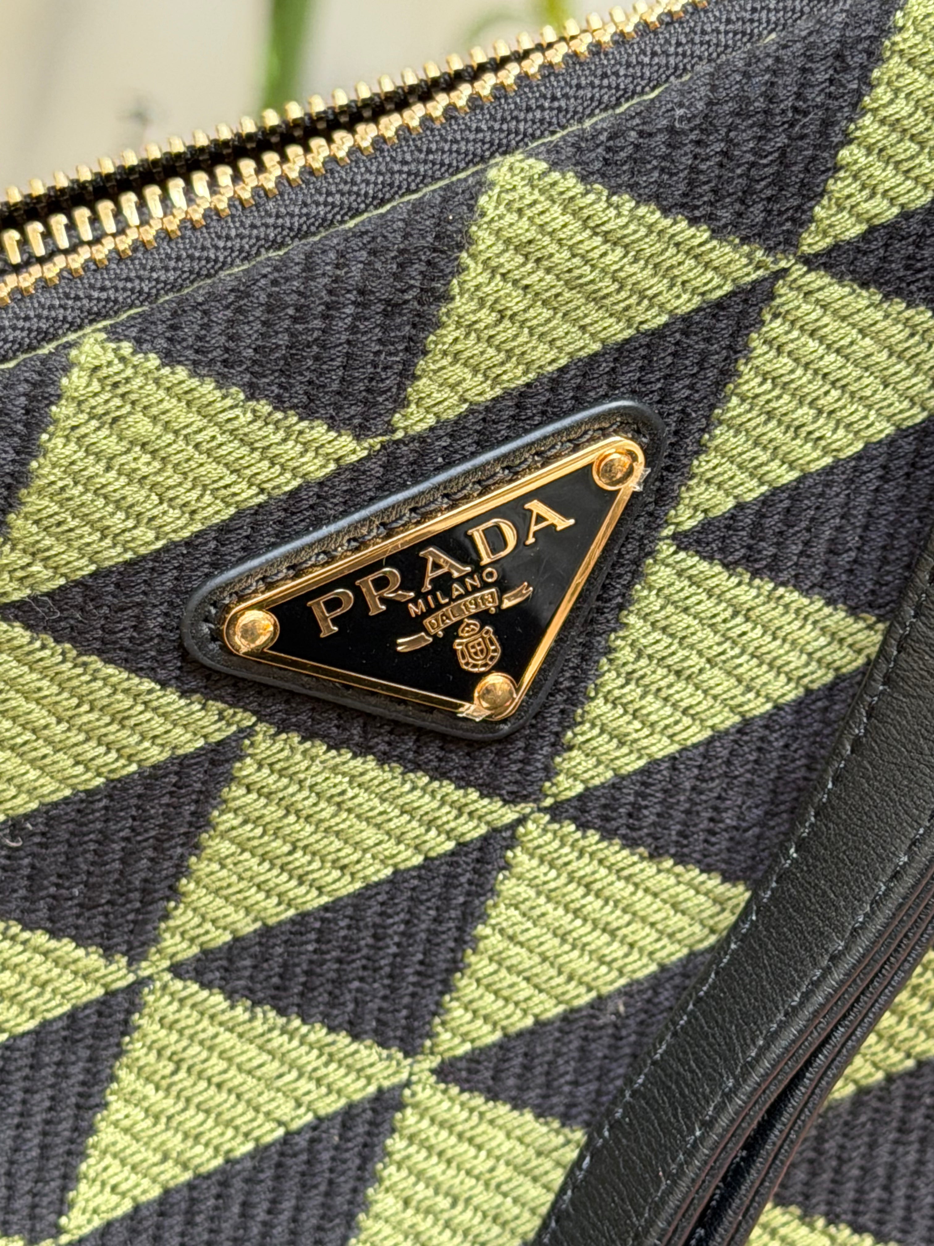 Prada Triangle Shoulder Bag – Black & Green Geometric Print