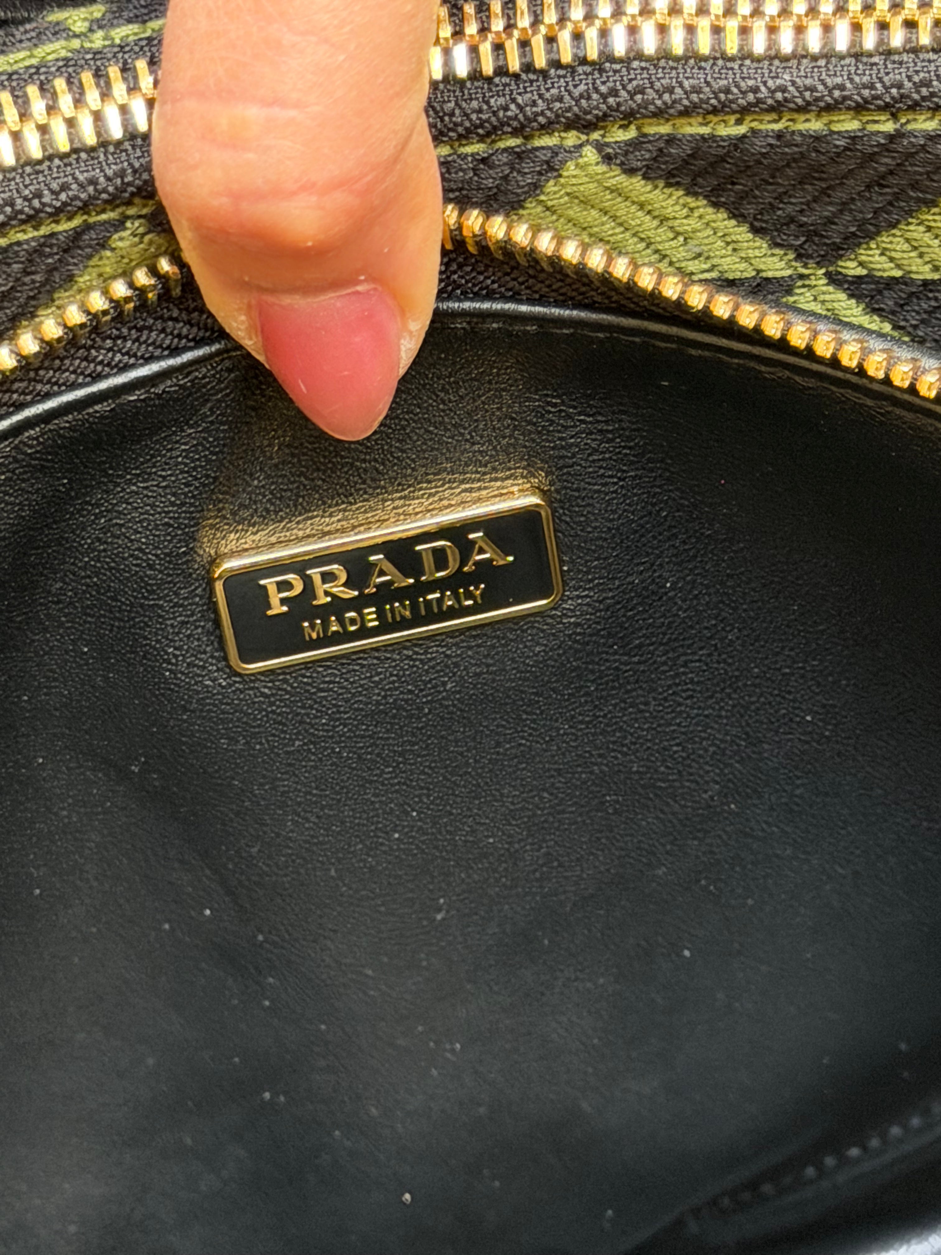 Prada Triangle Shoulder Bag – Black & Green Geometric Print