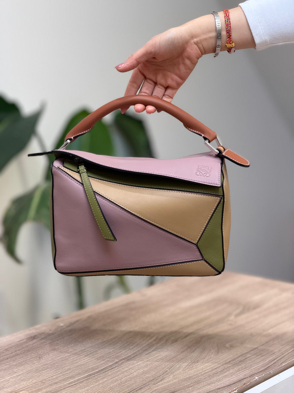 Loewe Puzzle Edge Bag – Multicolor Pink, Tan & Green Leather