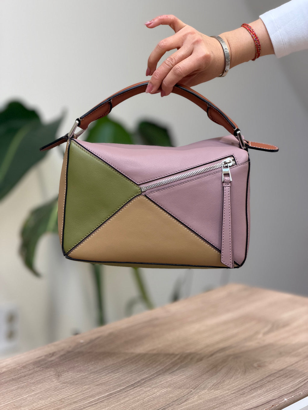 Loewe Puzzle Edge Bag – Multicolor Pink, Tan & Green Leather