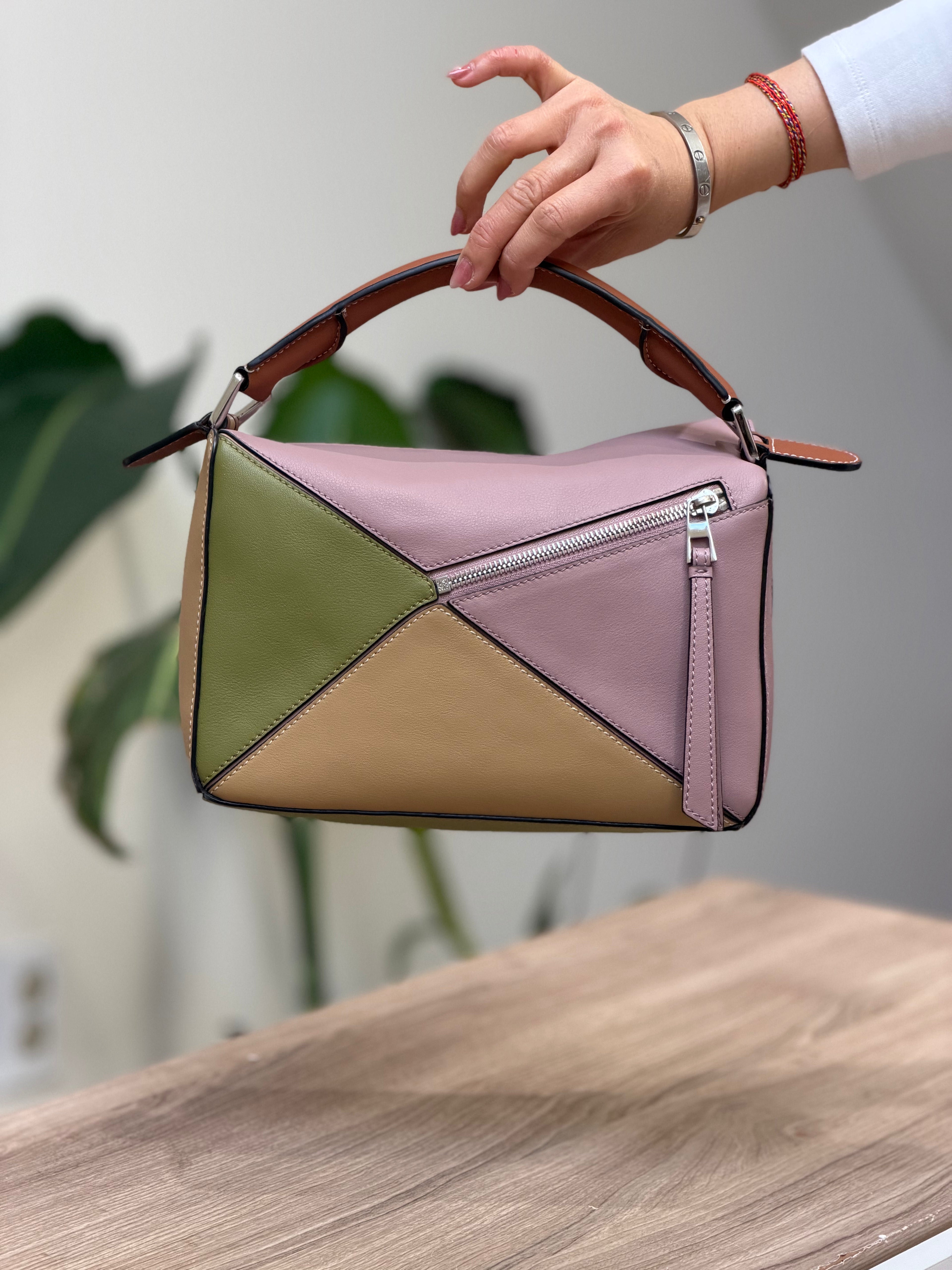 Loewe Puzzle Edge Bag – Multicolor Pink, Tan & Green Leather