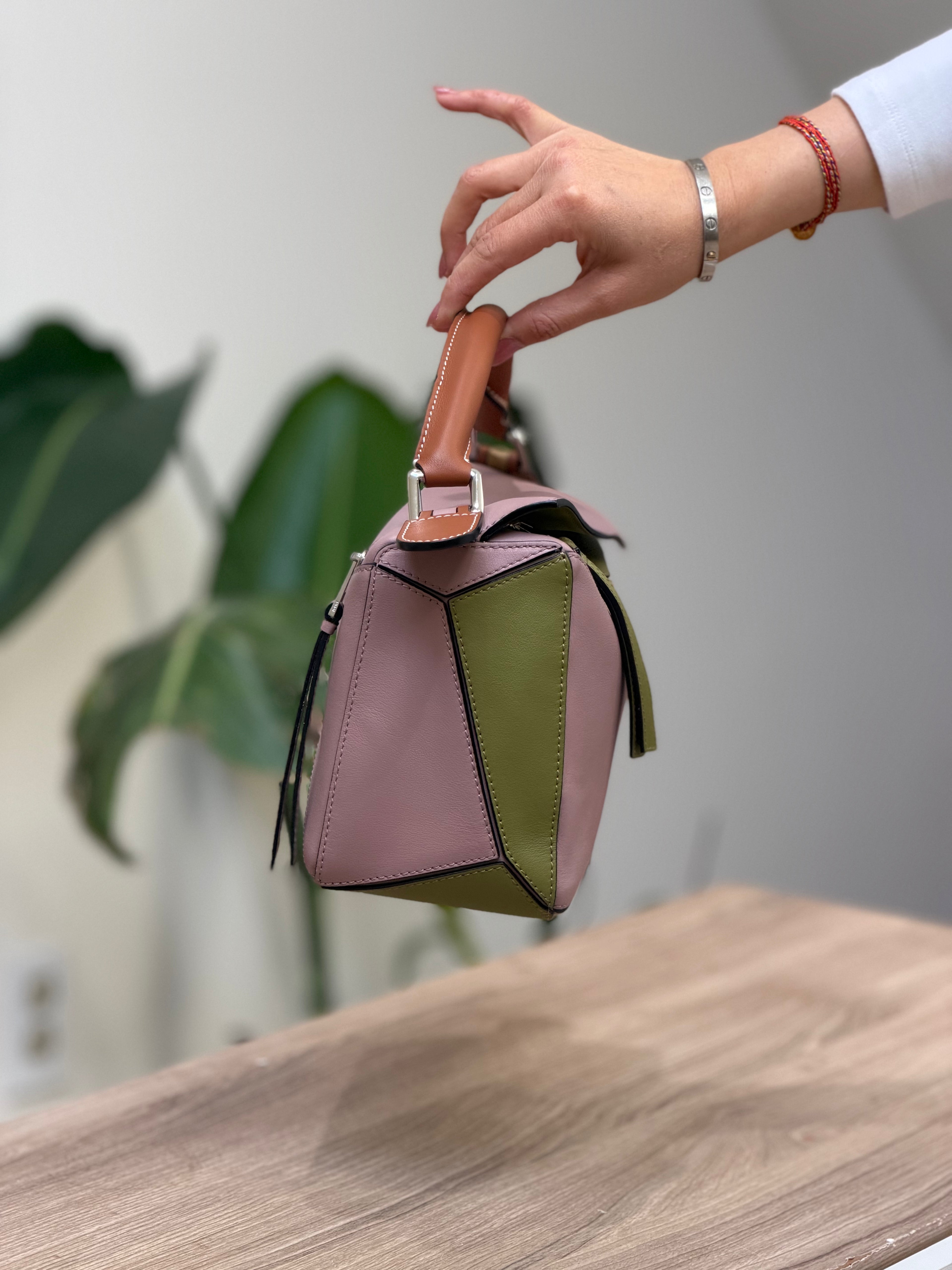 Loewe Puzzle Edge Bag – Multicolor Pink, Tan & Green Leather