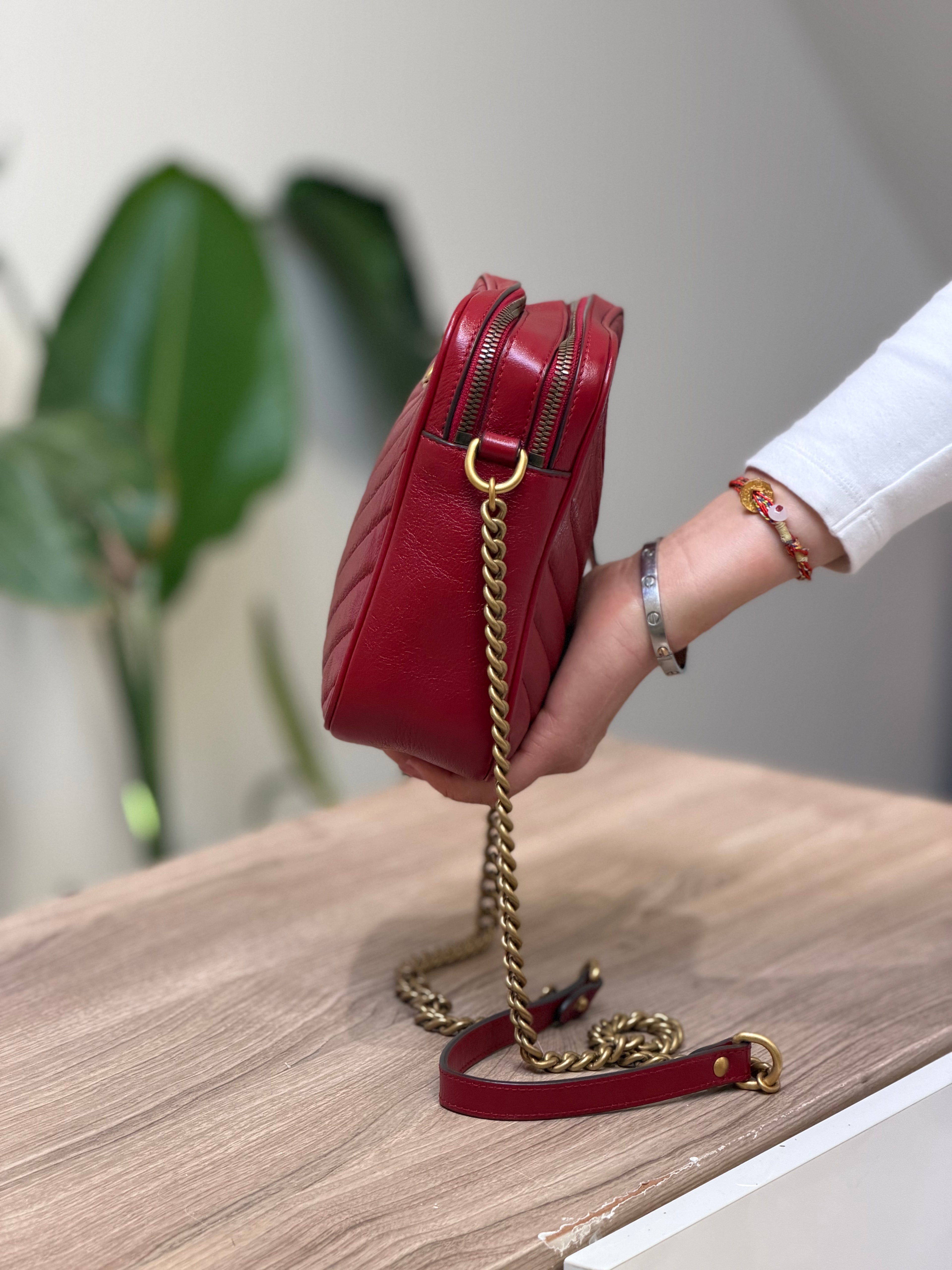 Gucci GG Marmont Red Matelassé Mini Shoulder Bag