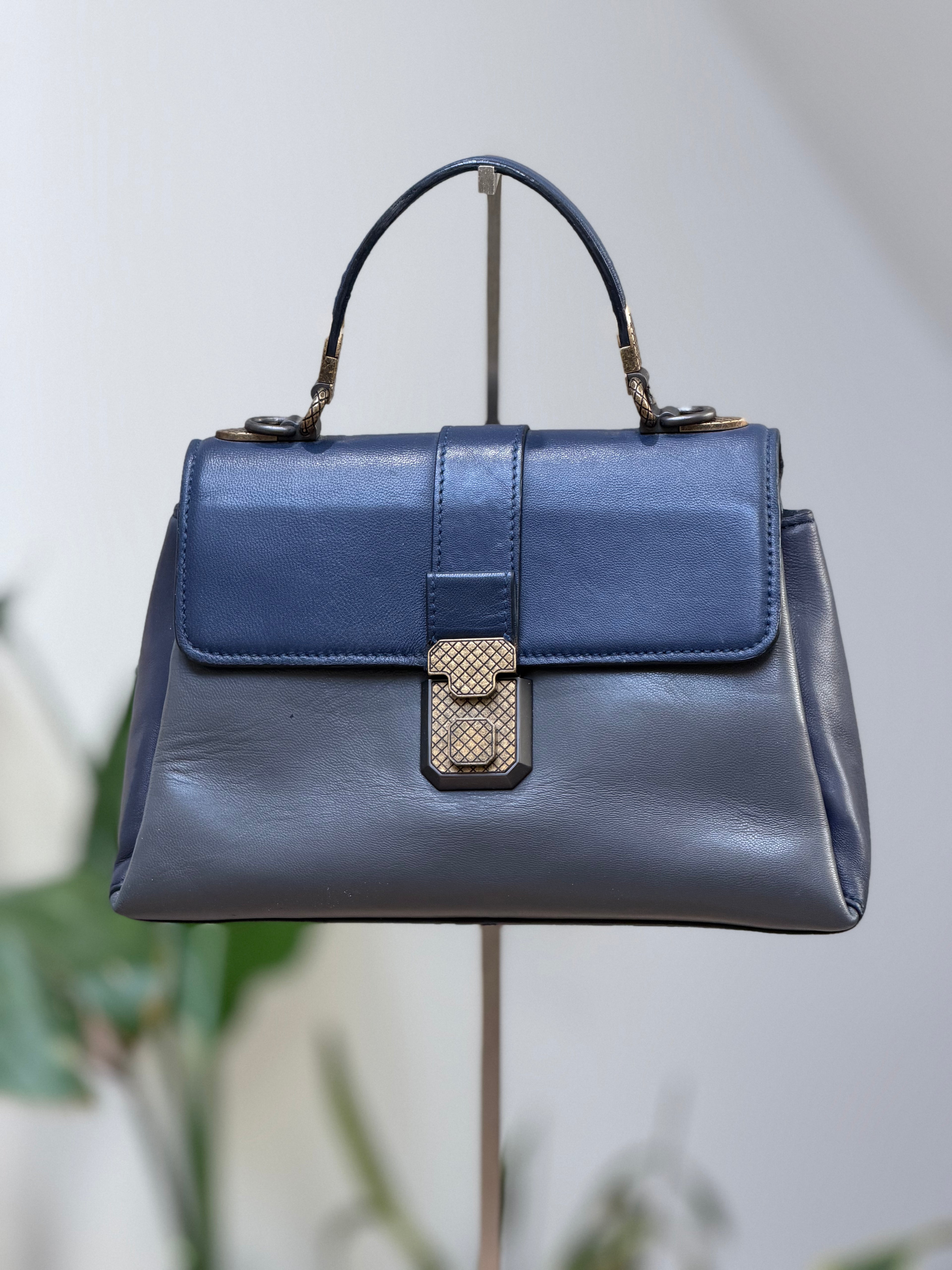 Bottega Blue Structured Top Handle Bag