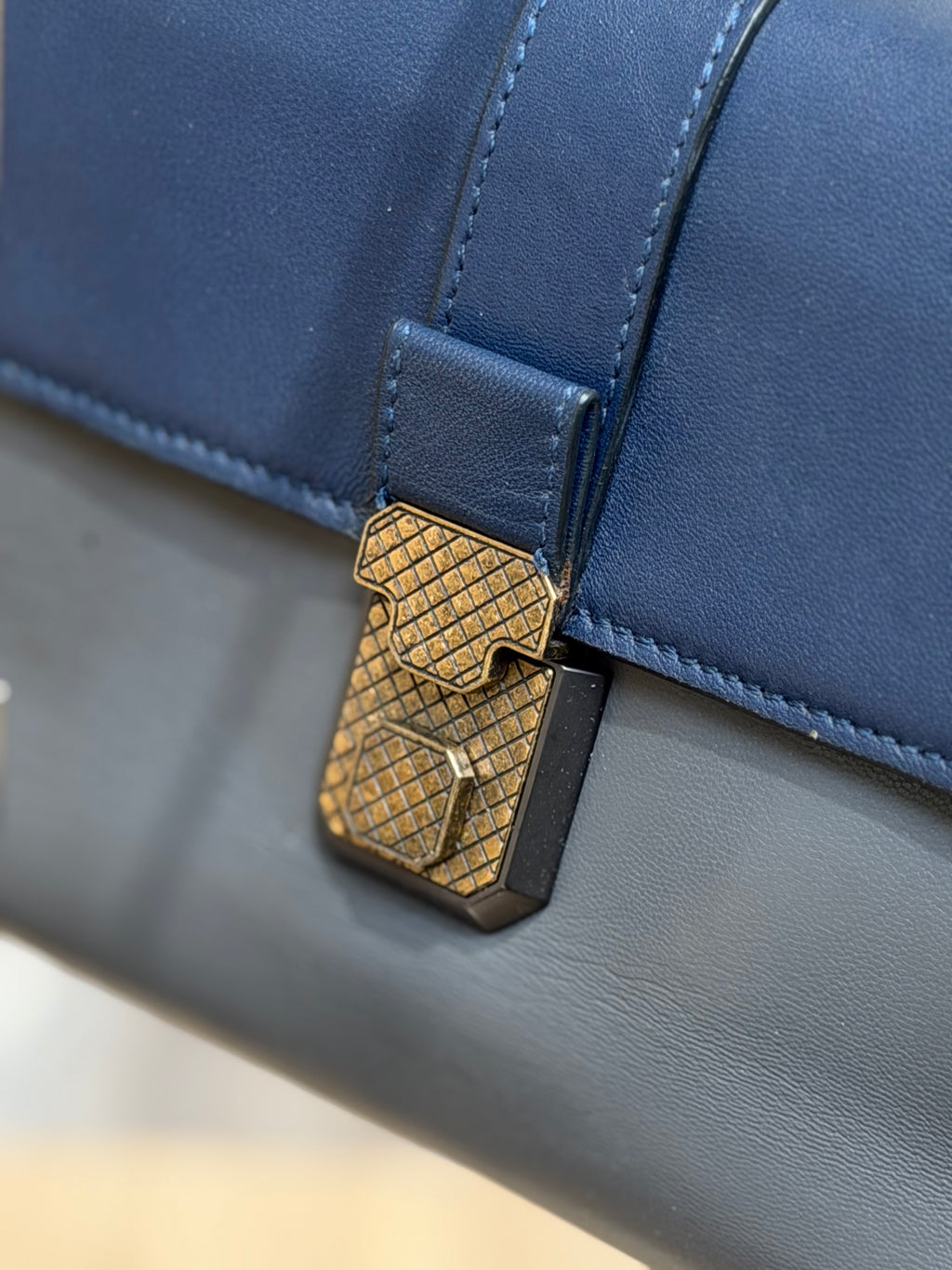 Bottega Blue Structured Top Handle Bag