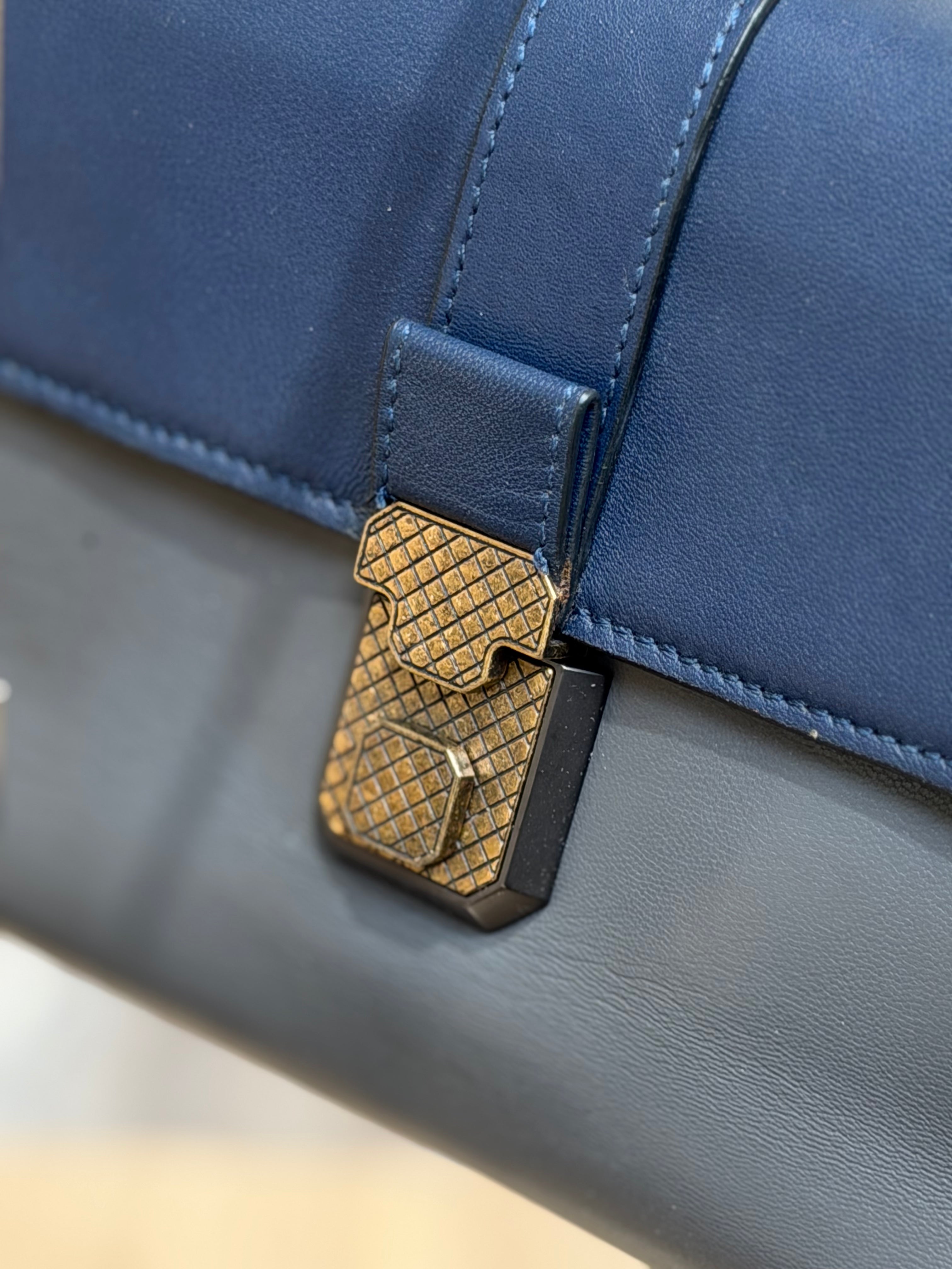 Bottega Blue Structured Top Handle Bag