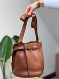 Brown Leather Bucket Shoulder Bag