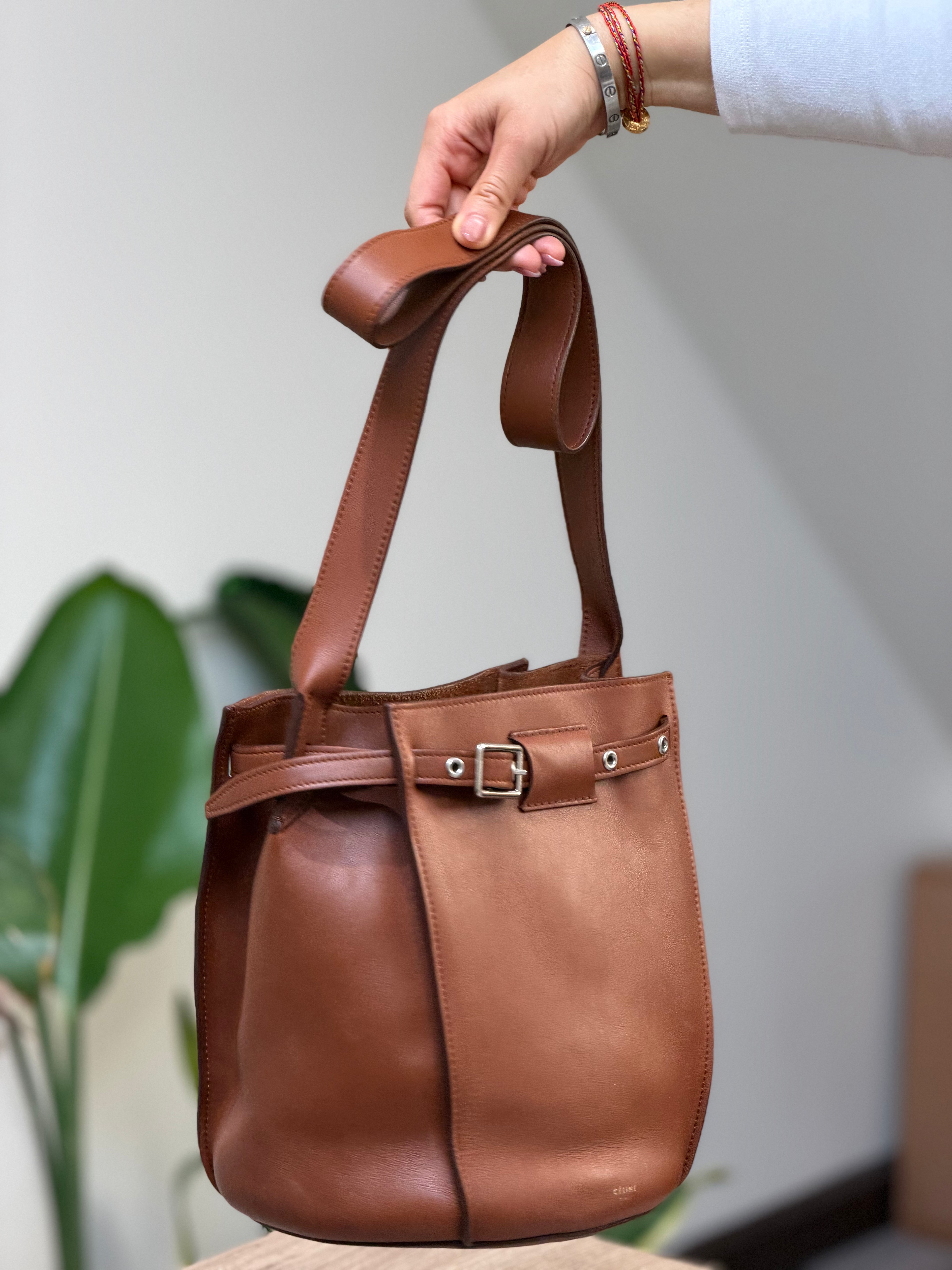 Brown Leather Bucket Shoulder Bag