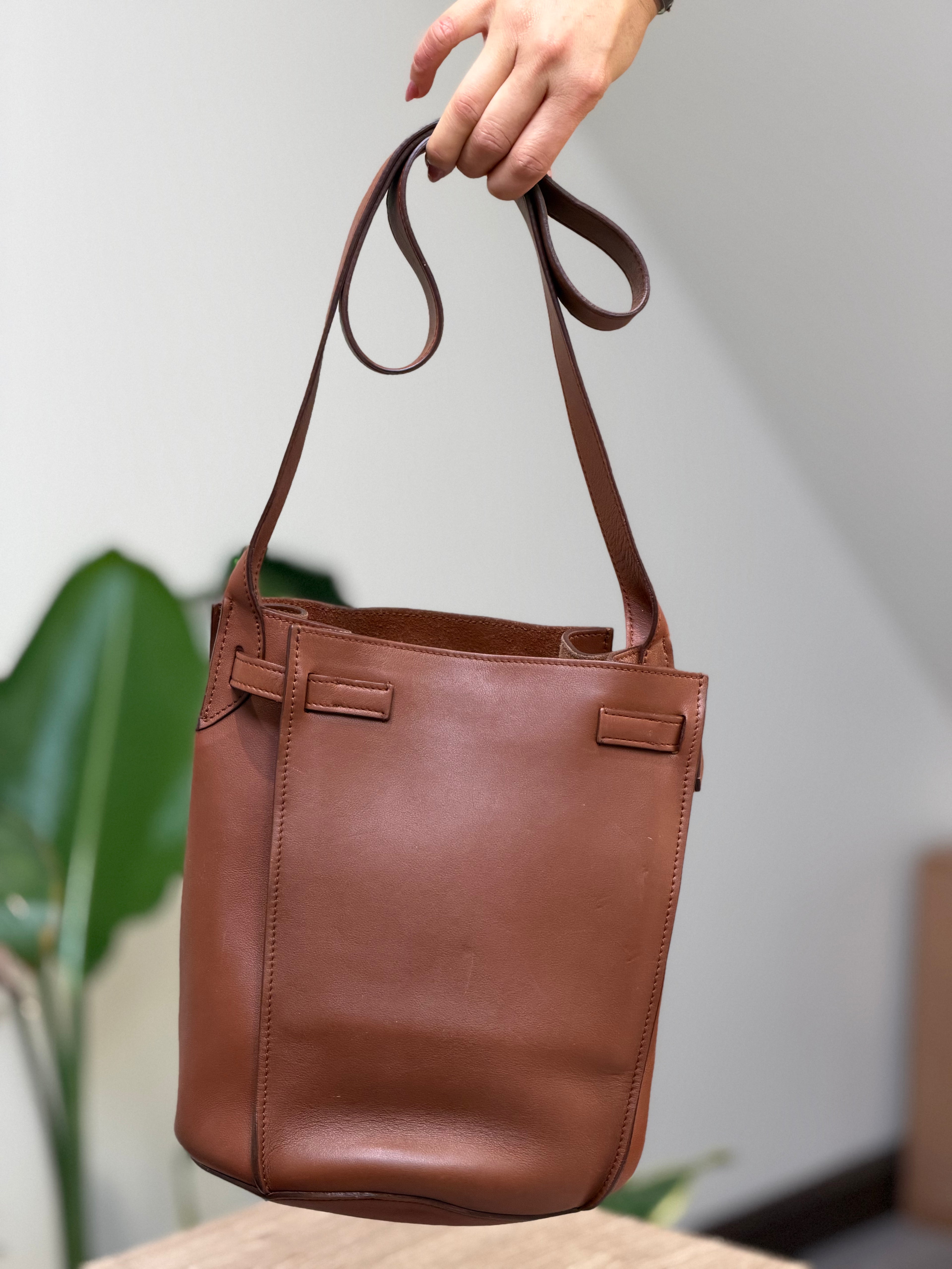 Brown Leather Bucket Shoulder Bag