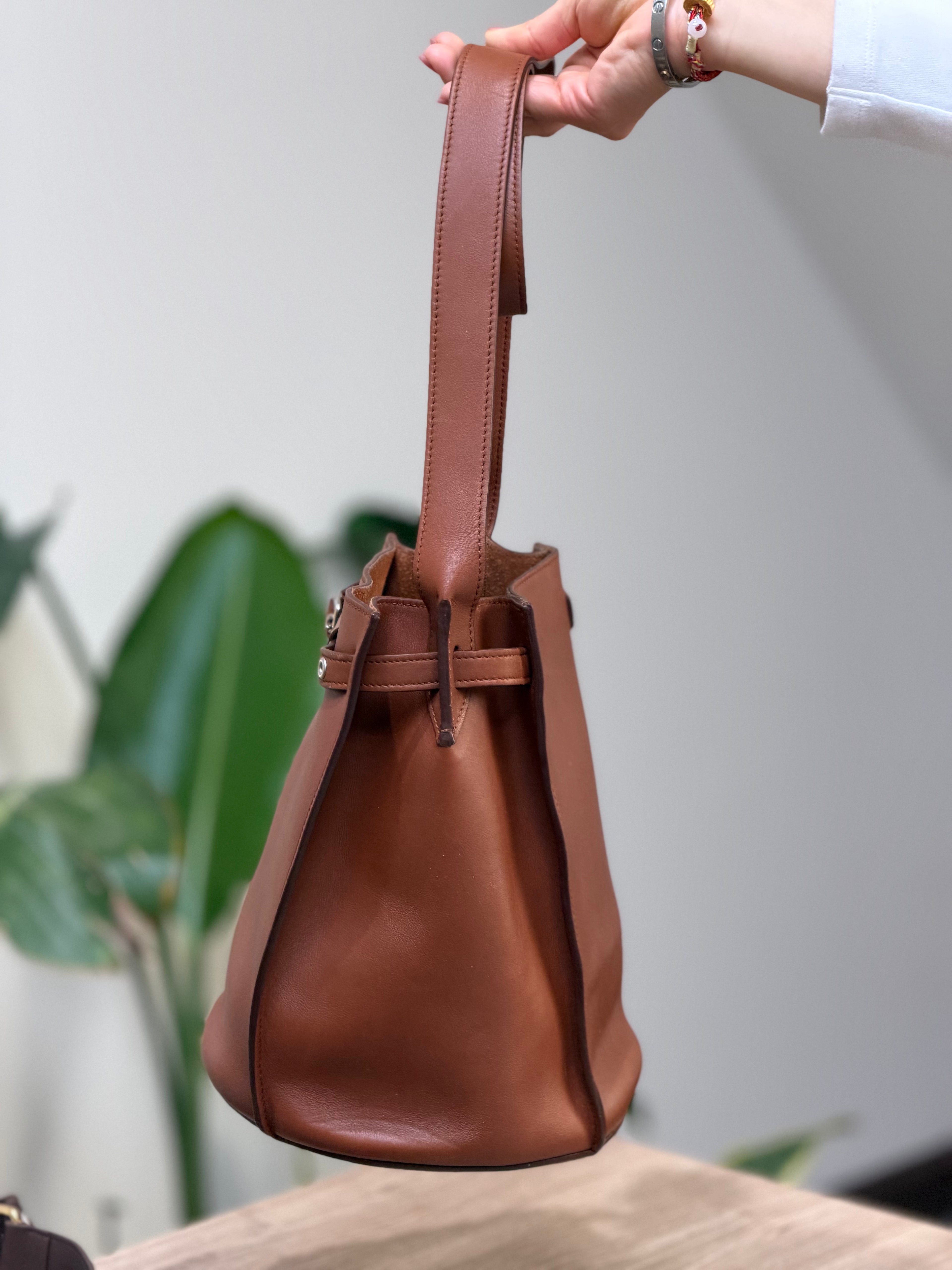 Brown Leather Bucket Shoulder Bag