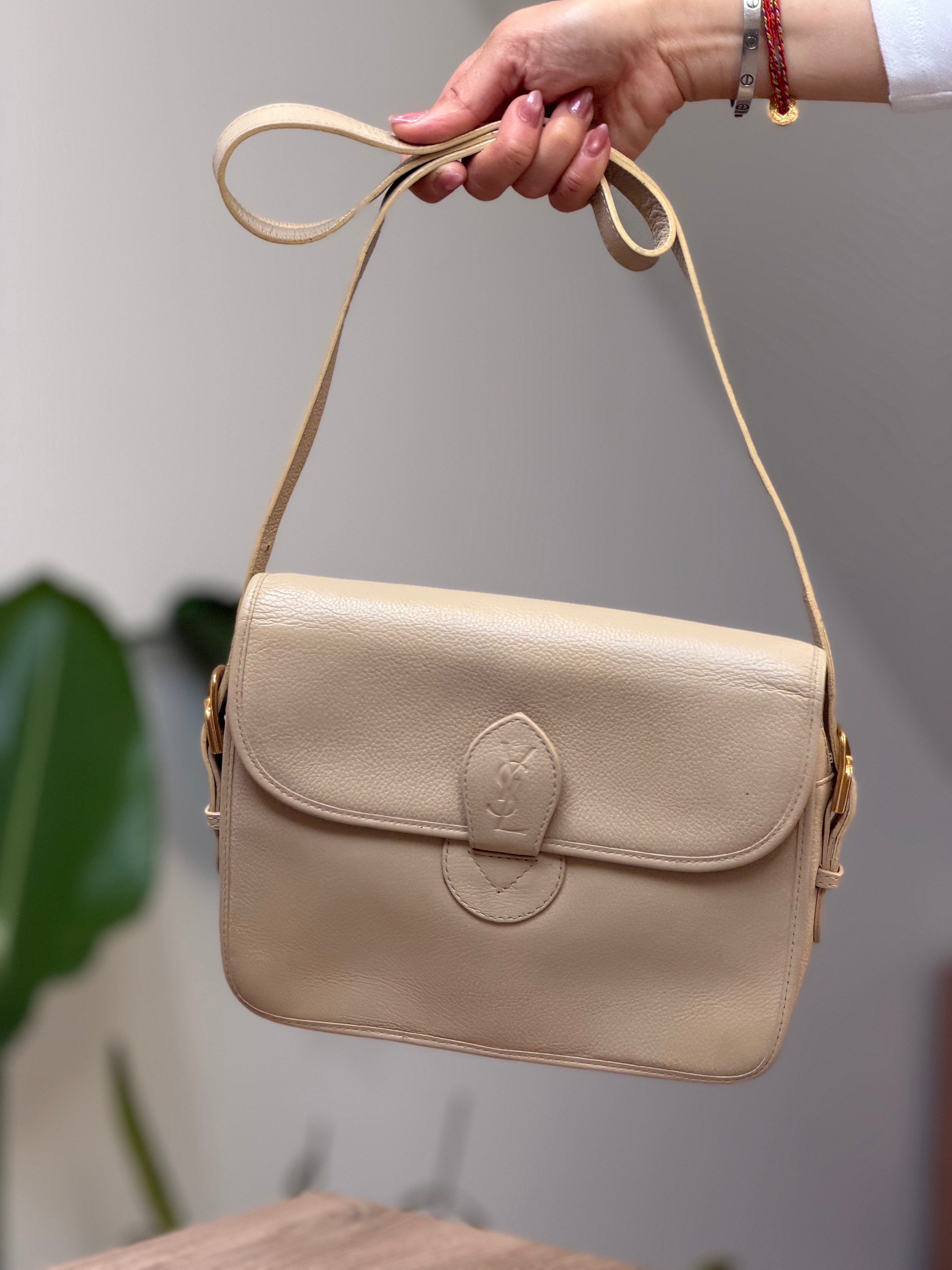 YSL Cream Leather Crossbody Bag