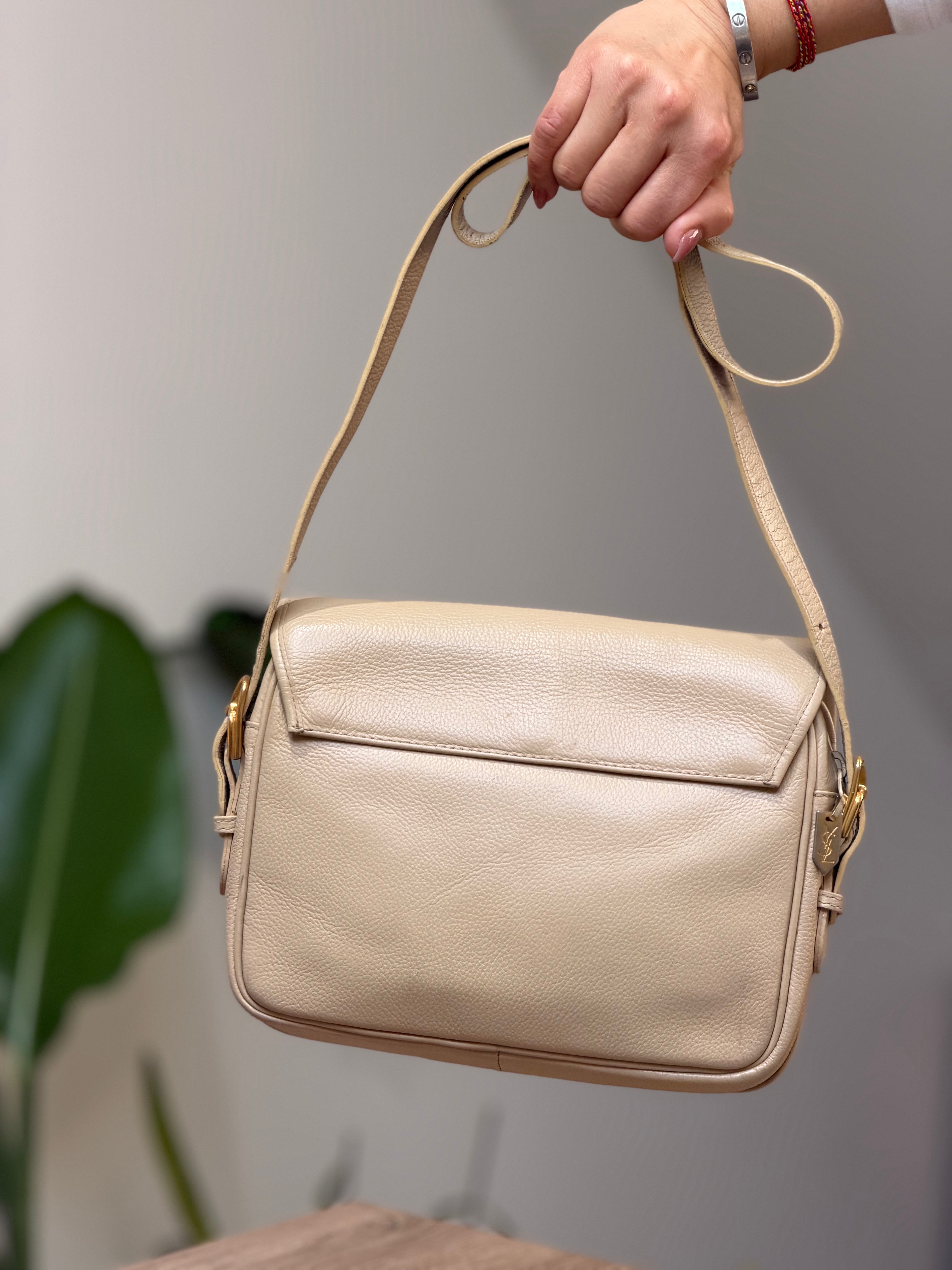 YSL Cream Leather Crossbody Bag