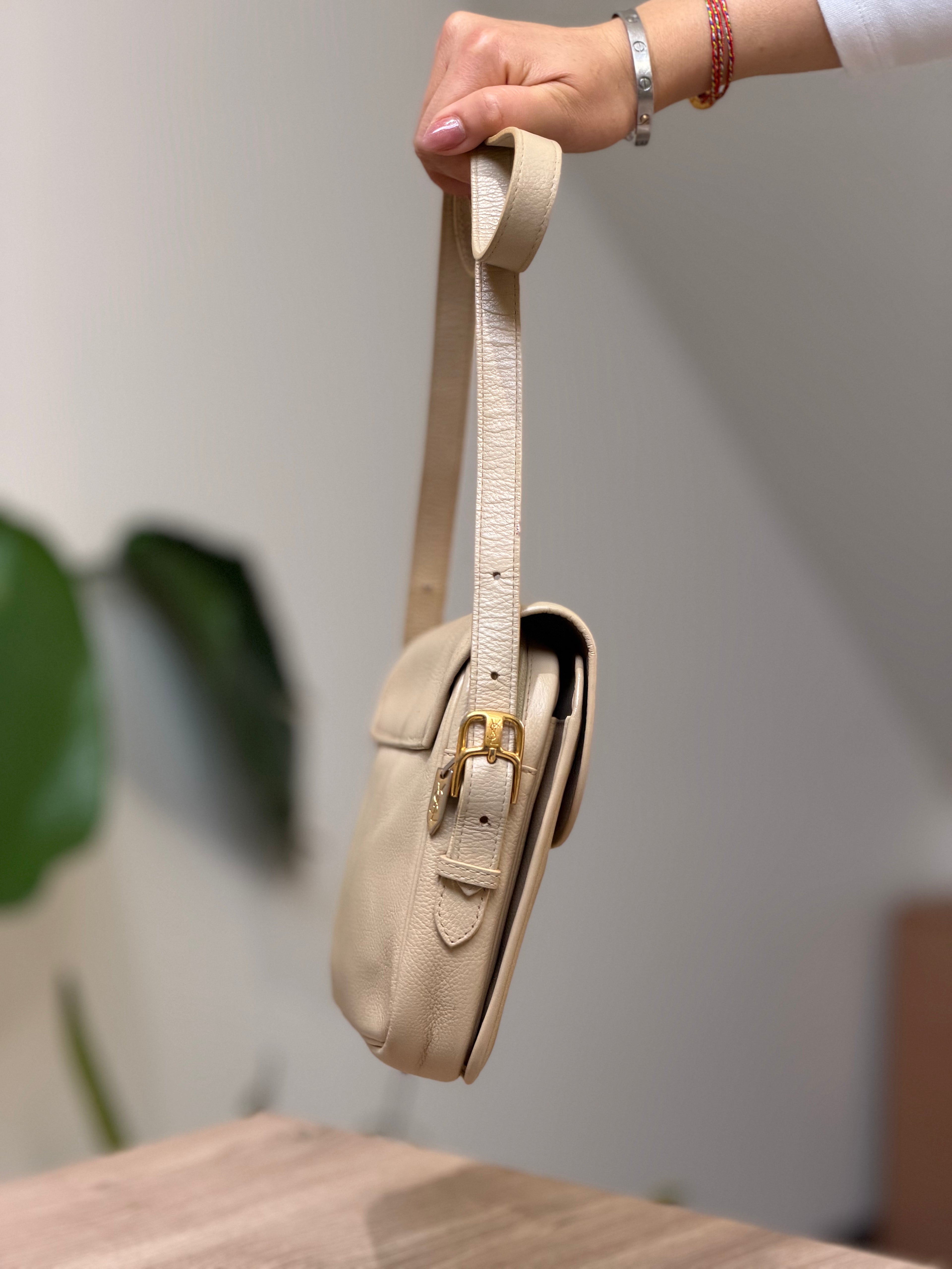 YSL Cream Leather Crossbody Bag