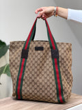 Gucci GG Supreme Web Stripe Tote Bag