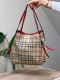 Burberry Nova Check Red Trim Shoulder Tote