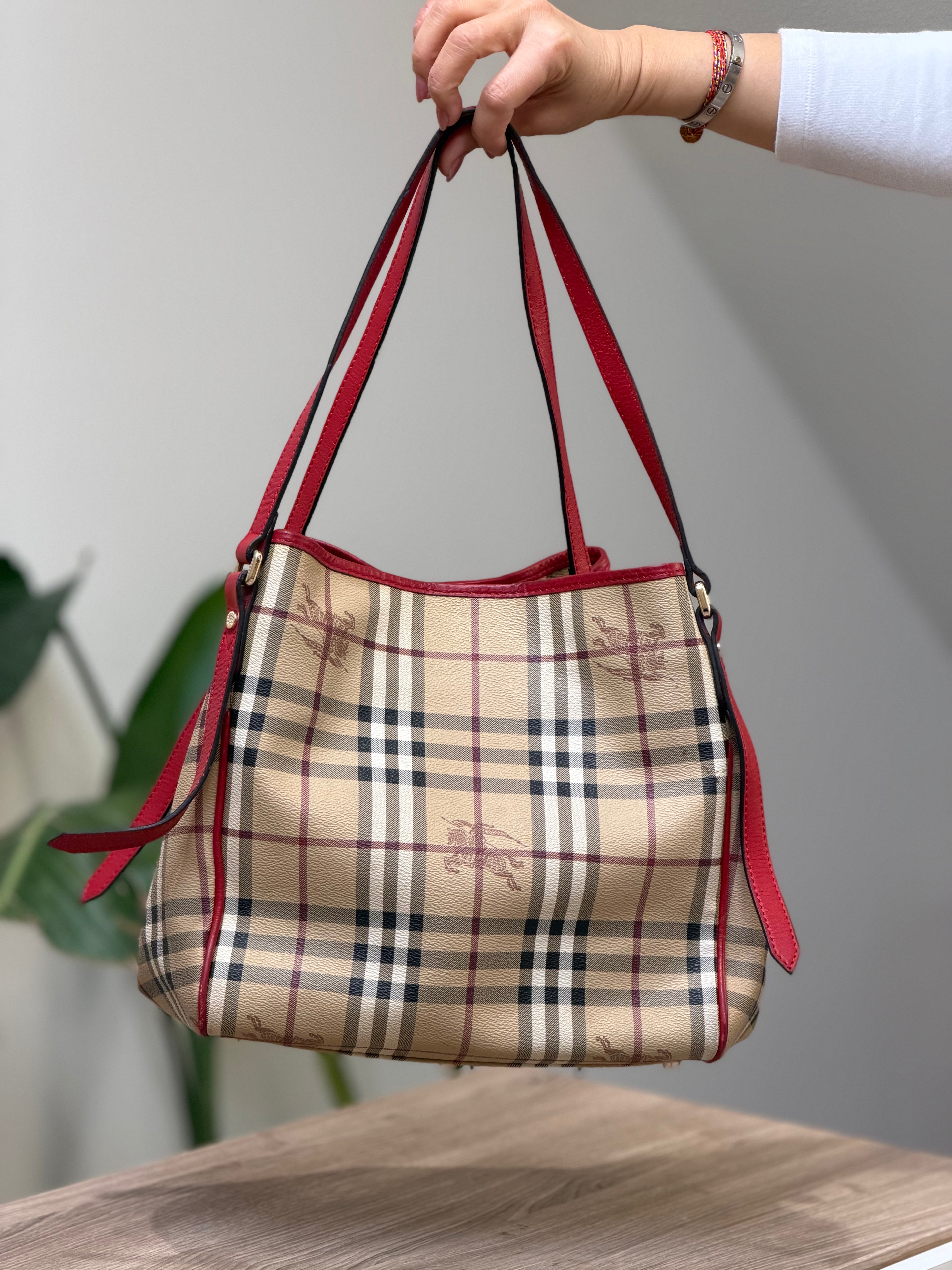 Burberry Nova Check Red Trim Shoulder Tote