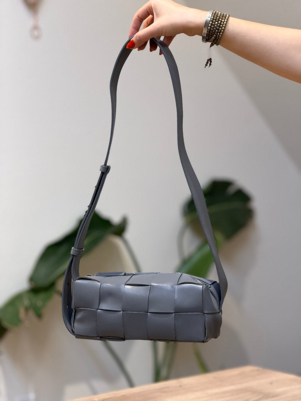 Bottega Veneta Gray Intrecciato Shoulder Bag