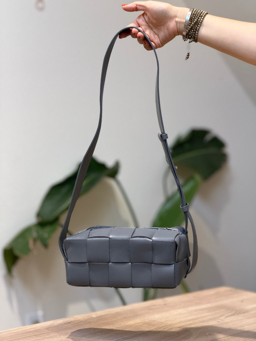 Bottega Veneta Gray Intrecciato Shoulder Bag