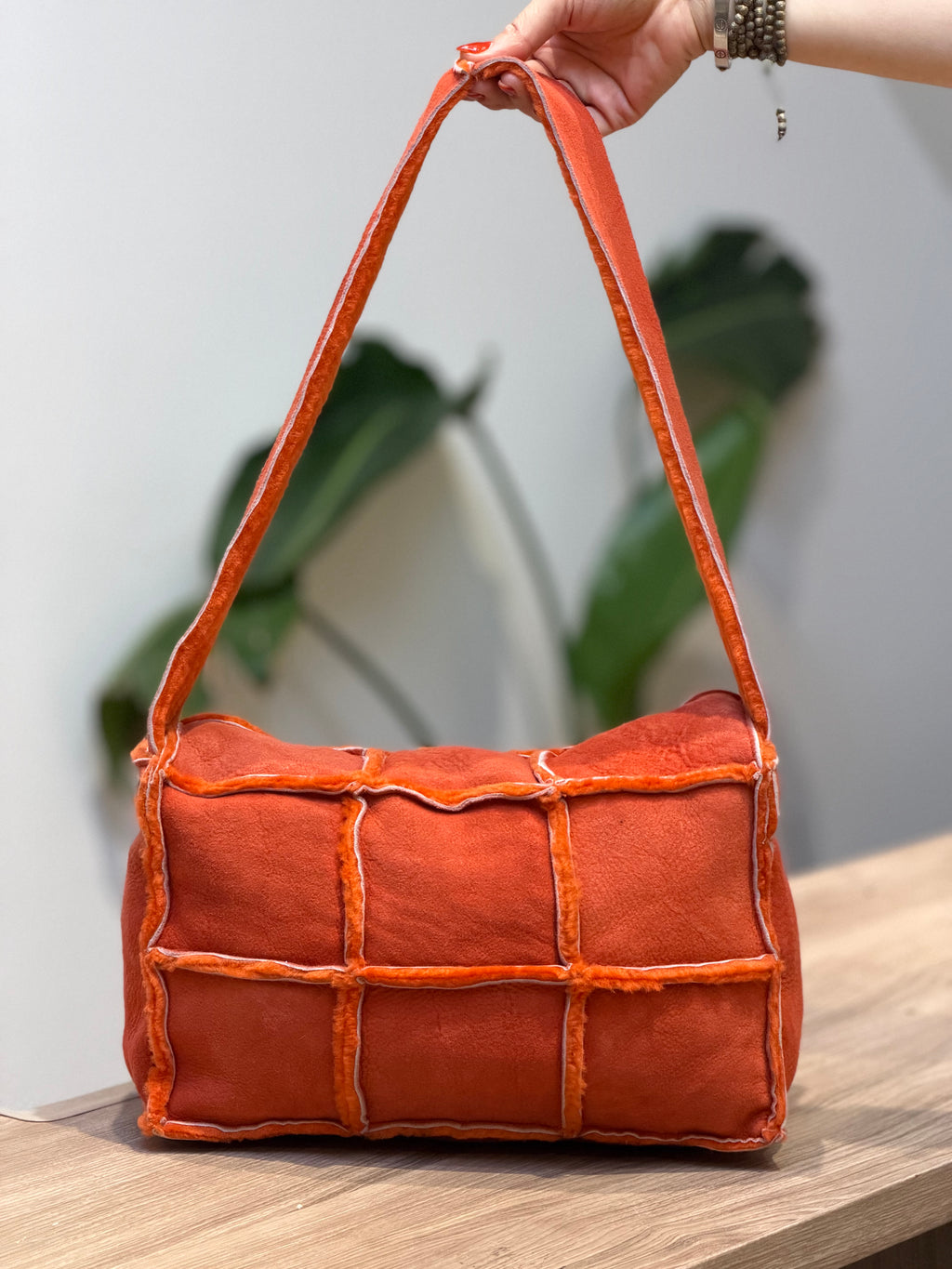 Chanel Orange Suede Patchwork Shoulder Bag