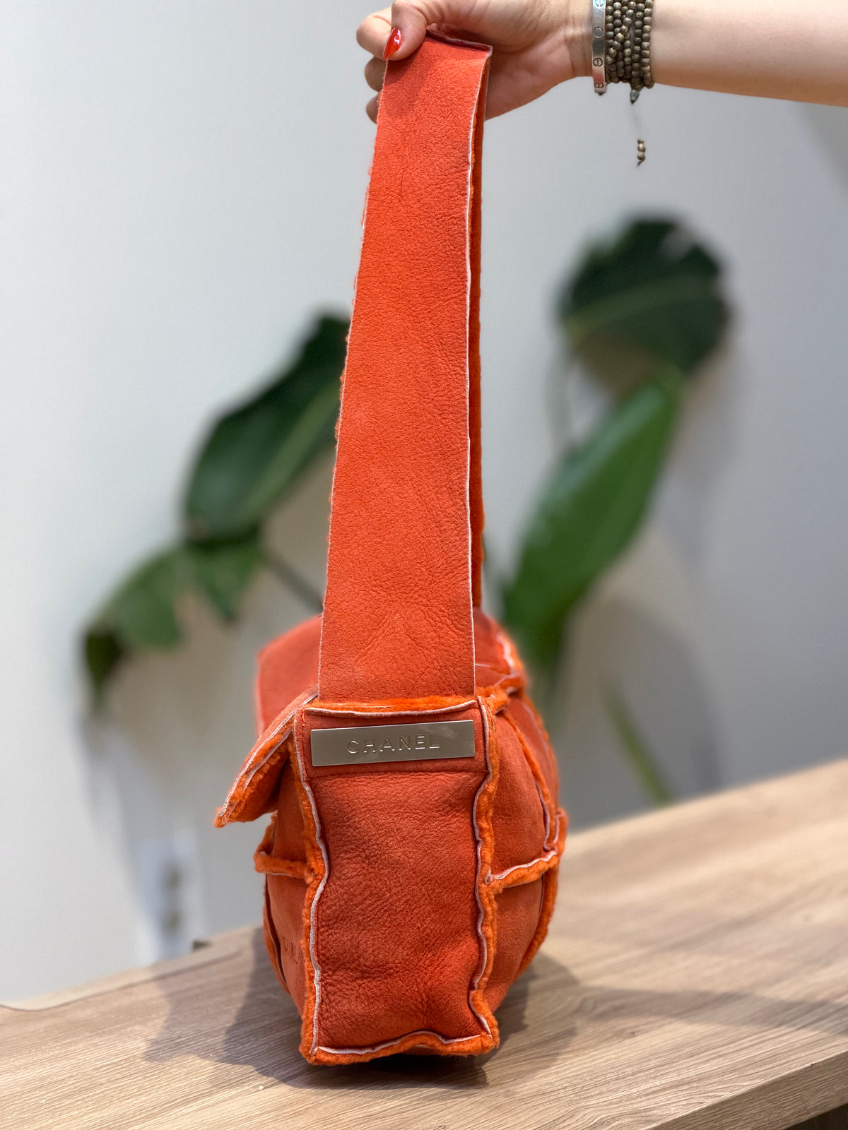 Chanel Orange Suede Patchwork Shoulder Bag
