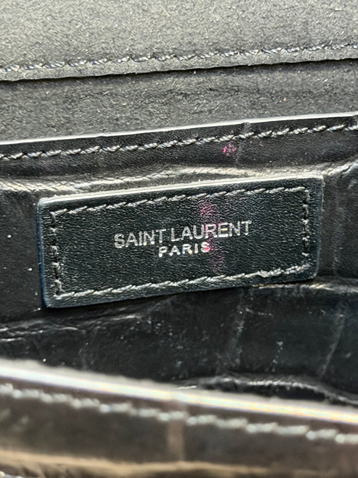 YSL Black Croc-Embossed Chain Shoulder Bag with Tassel
