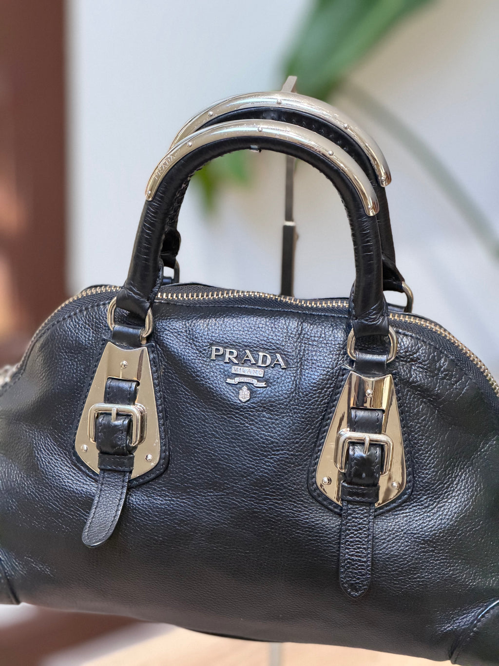 Prada Black Leather Top Handle Bag