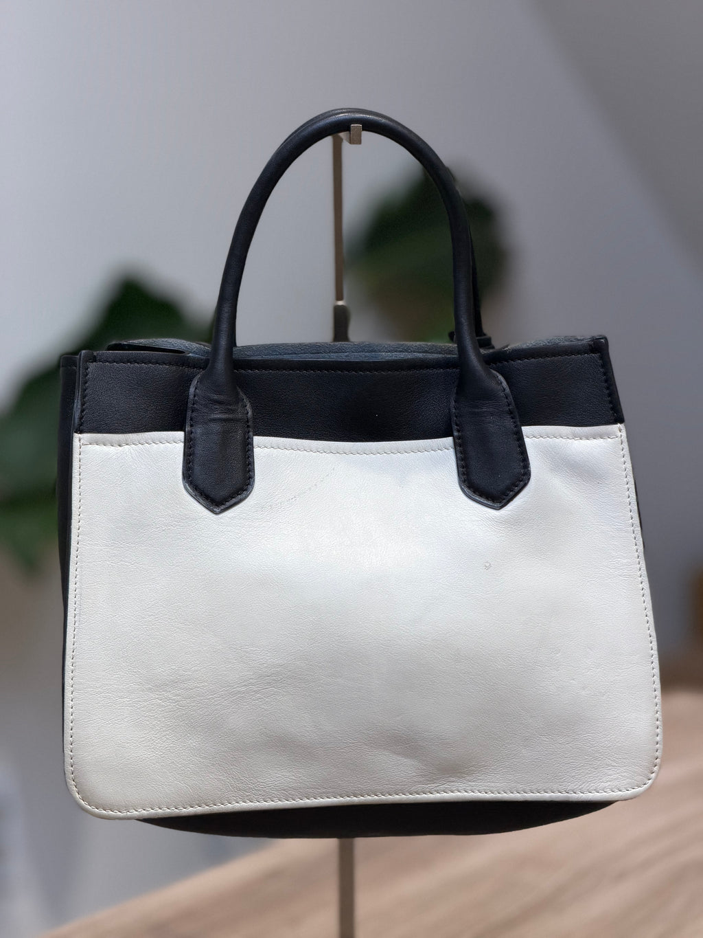 Prada Cream & Black Illustrated Top Handle Tote