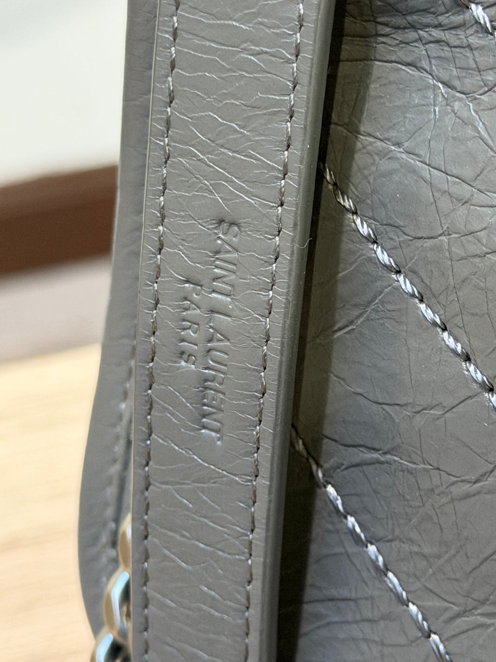 YSL Gray Leather Chain Shoulder Bag