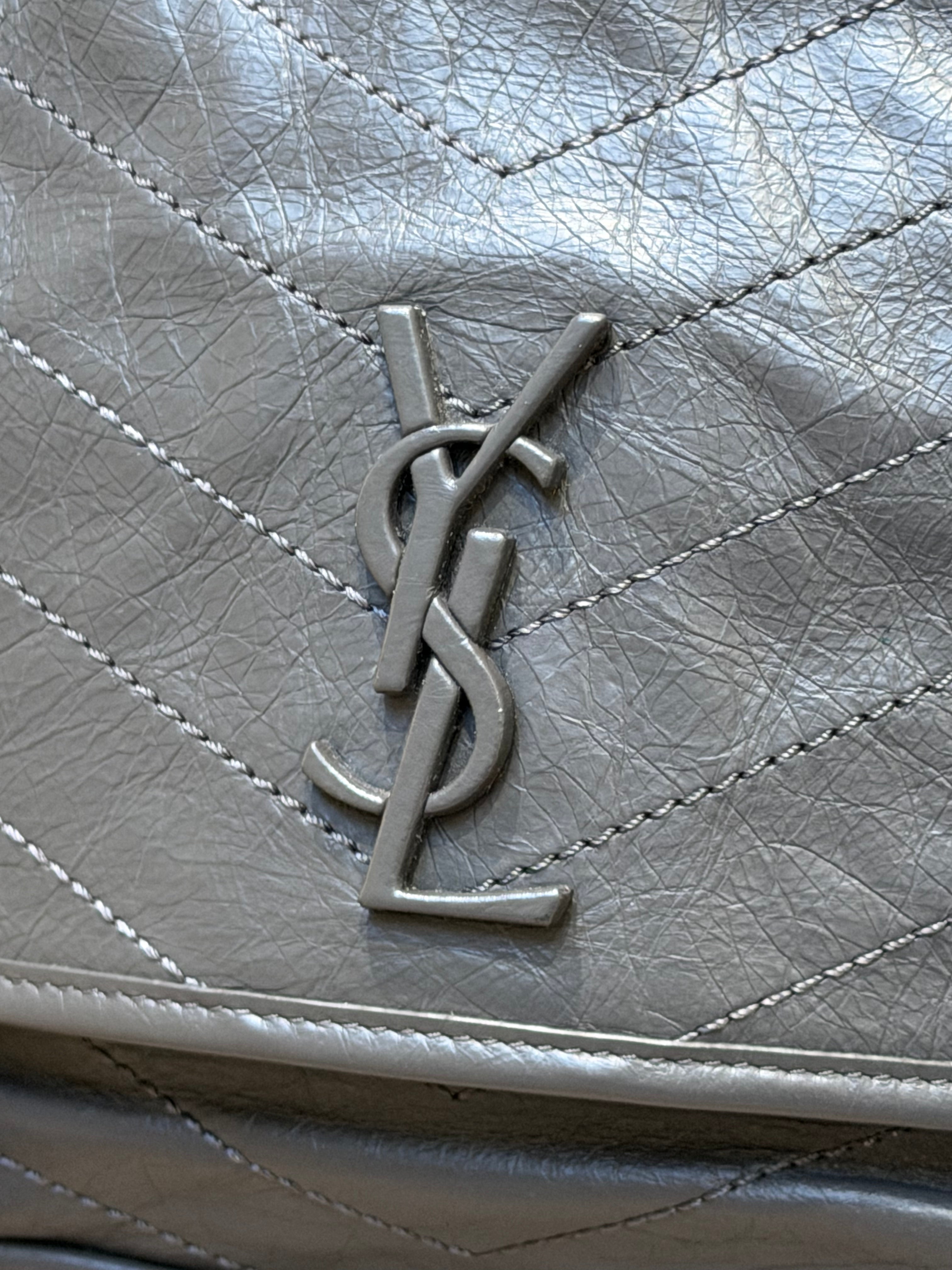 YSL Gray Leather Chain Shoulder Bag