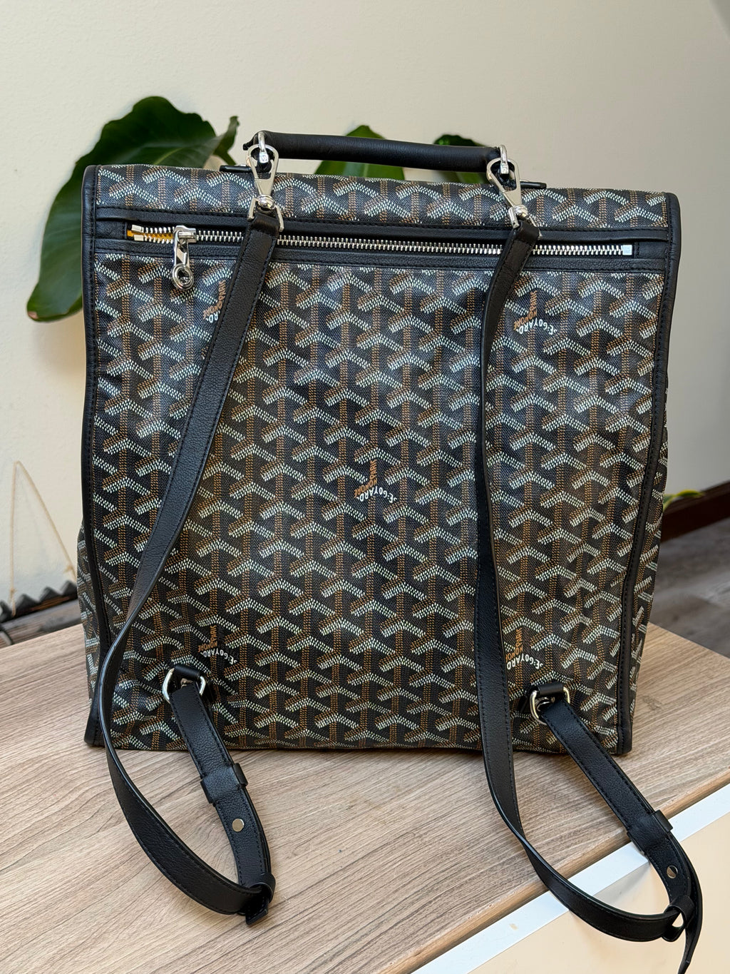 Goyard Black Chevron Backpack