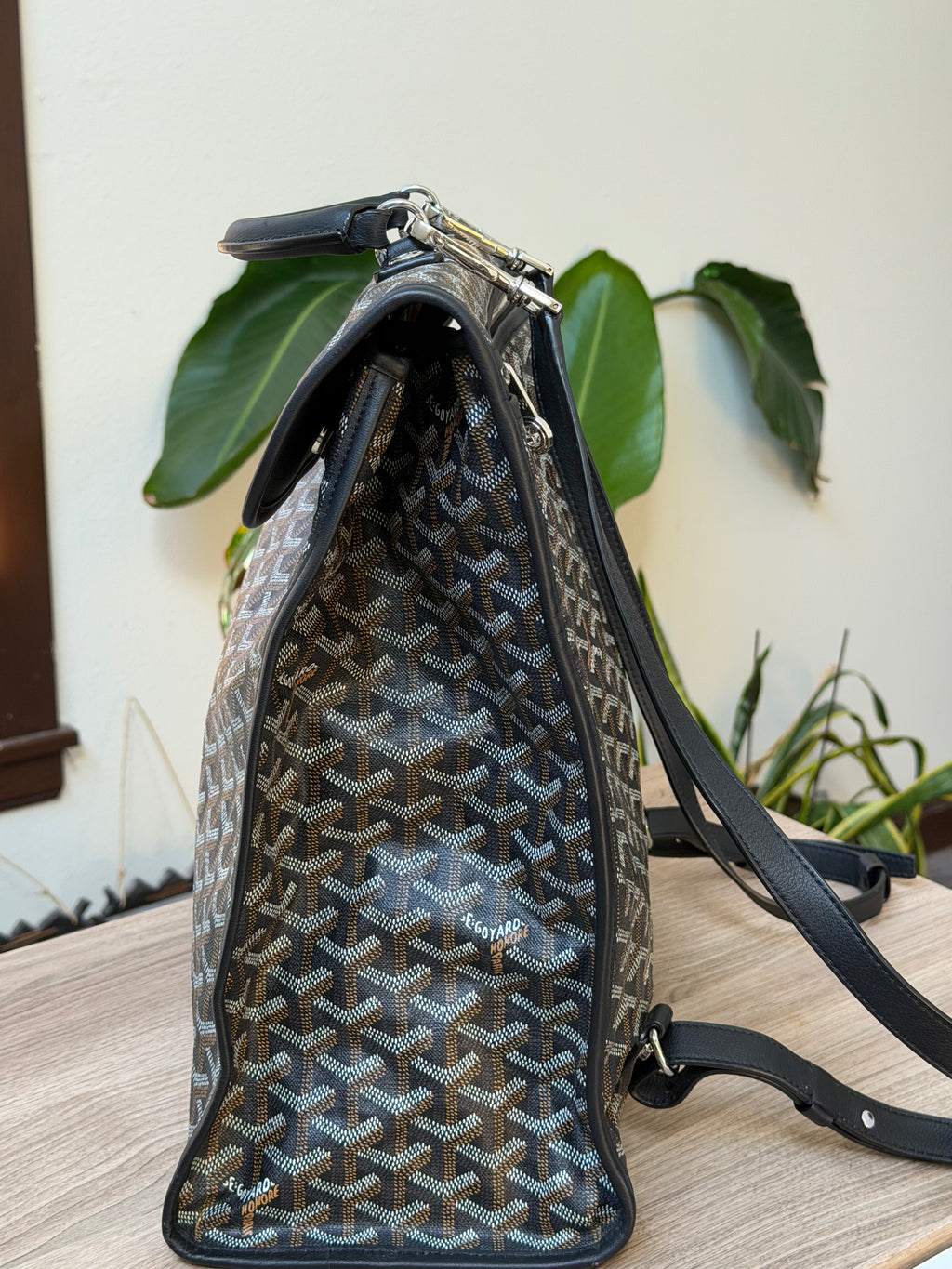 Goyard Black Chevron Backpack